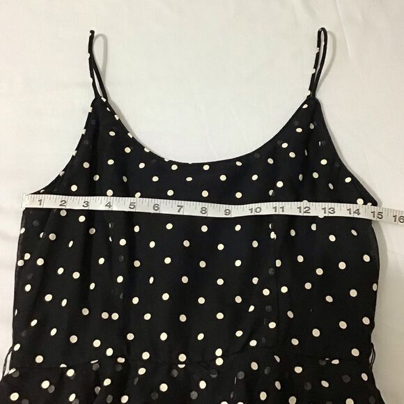 Vintage 70’s ILGWU Black Slip Dress Spaghetti Strap Midi Polka-Dot Size 9-10 - Picture 11 of 13